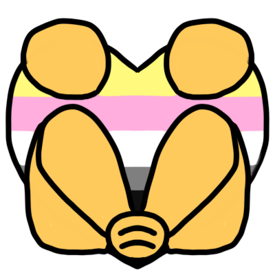 two figures holding hands. behind them is a big love heart colored with a queerplatonic flac - horizontal stripes of yellow, pink, white, grey, black.